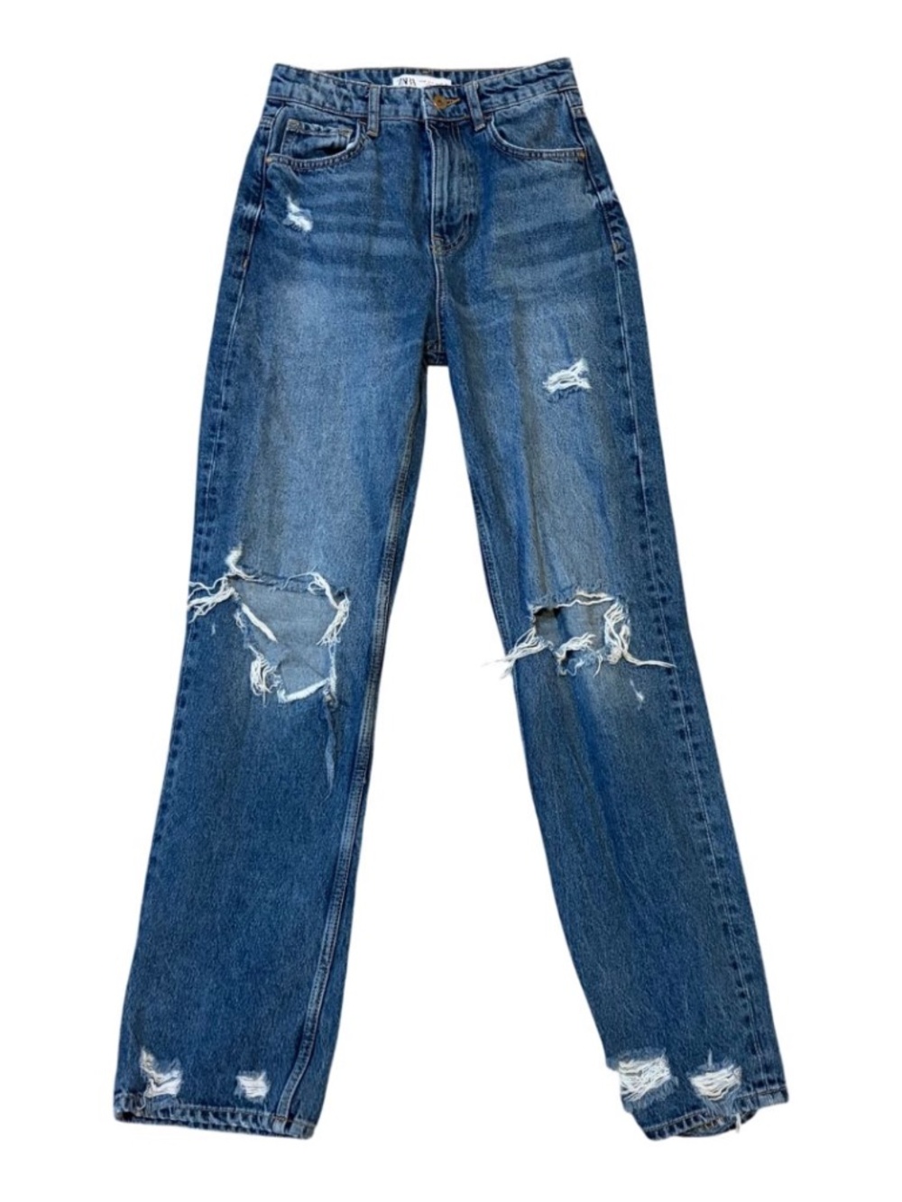 Zara high waisted full length distressed jeans